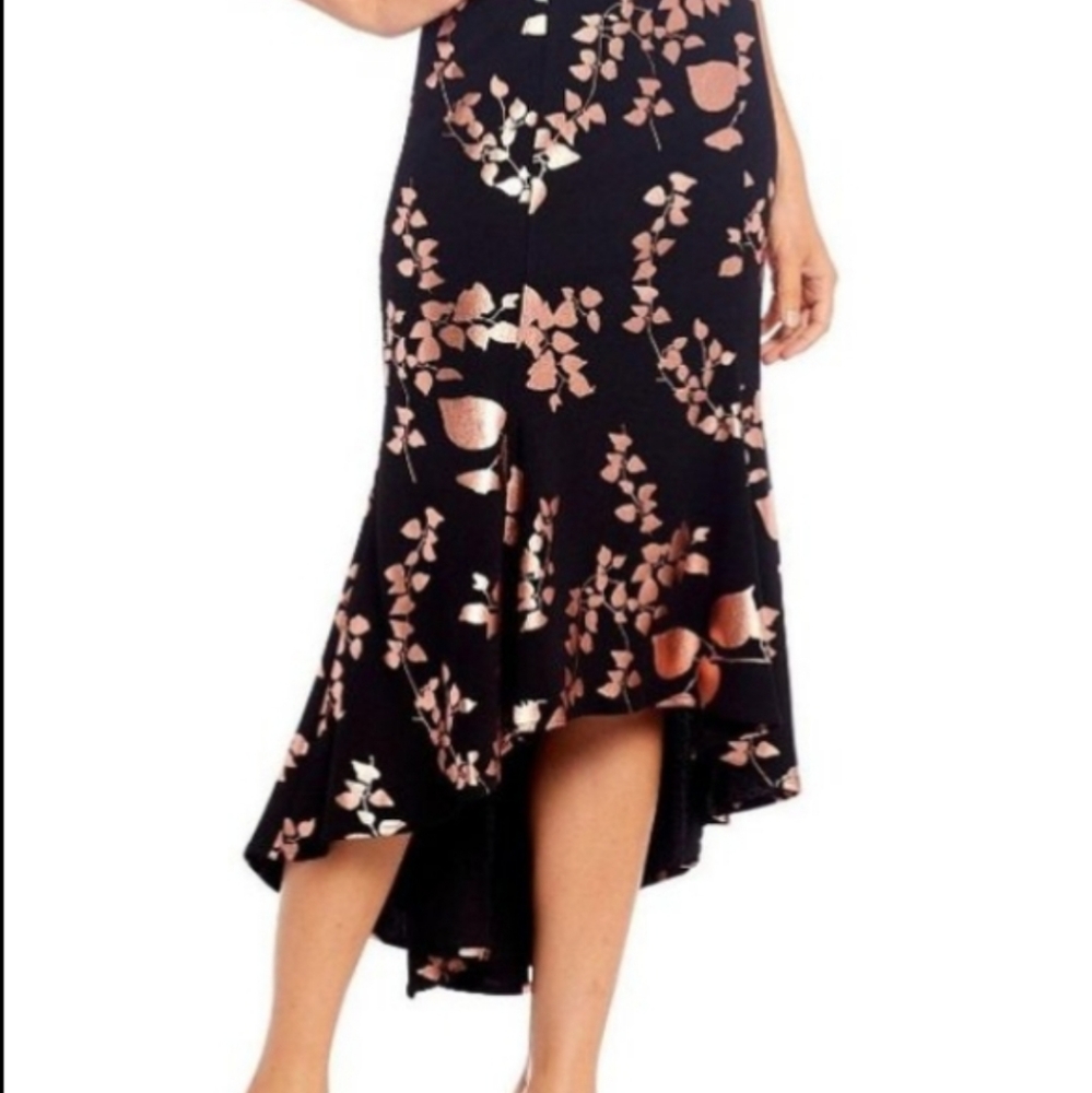 Badgley Mischka Black Dress with Rose Gold Floral Print - Picture 3 of 10